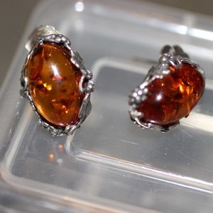 Baltic amber and sterling silver stud earrings